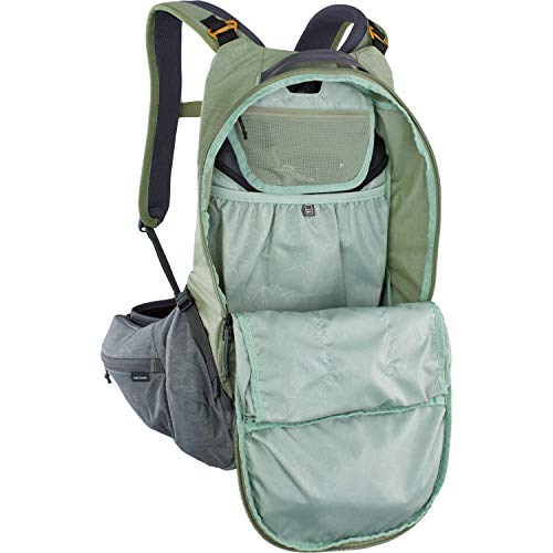 Evoc Sac Trail Pro 16 Vert S/M Mochila de Bicicleta de montaña con protección, Unisex Adulto, Verde Oliva y Gris