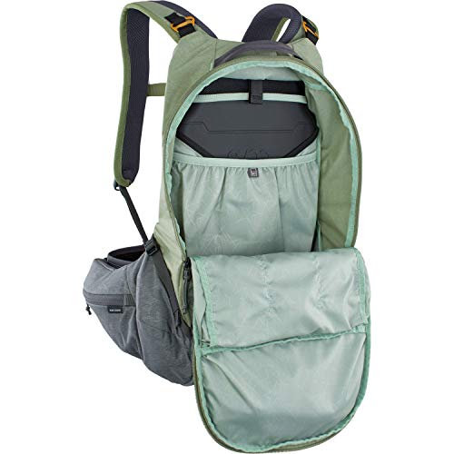 Evoc Sac Trail Pro 16 Vert S/M Mochila de Bicicleta de montaña con protección, Unisex Adulto, Verde Oliva y Gris