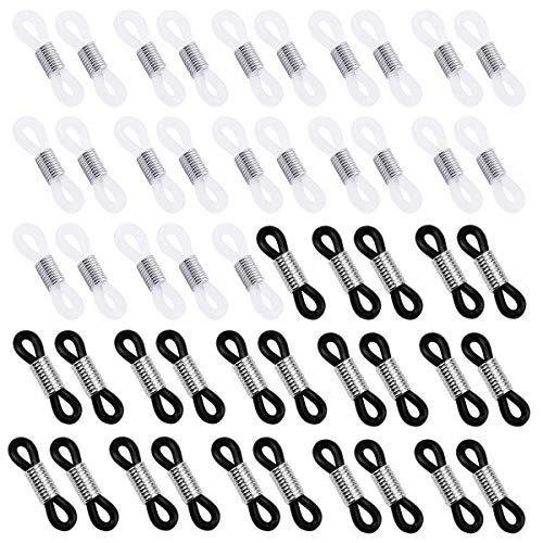 Extremos del Soporte Anteojos, 25pcs Negros Ajustables Extremos Cordón Anteojos, 25pcs Blancos Extremos Goma Cadena Anteojos , Soporte Cadena Anteojos Antideslizante para Gafas Lectura, Gafas Sol