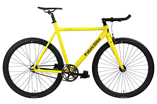 FabricBike- Bicicleta Fixed, Fixie, Single Speed, Cuadro y Horquilla Aluminio, Ruedas 28", 4 Colores, 3 Tallas, 9.45 kg Aprox. (Light Matte Yellow, L-58cm)