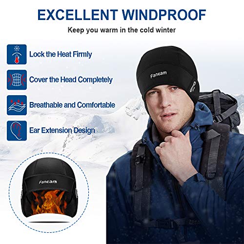 Faneam Gorros de Deporte Invierno Mujer Térmico Gorras de Ciclismo Hombre Transpirable a Prueba de Viento Gorro Ciclismo Deportivo Cálidos Forro de Casco Gorra para Correr Moto Esquí (Negro-Hombre)