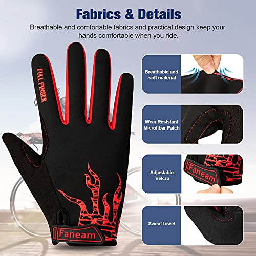 Faneam Guantes de Ciclismo Invierno Hombre Mujer Guante MTB Largo con Pantalla Táctil Guantes Bicicleta Montaña con Acolchadas De Gel Prueba de Viento Guantes Deportivos (Rojo L)