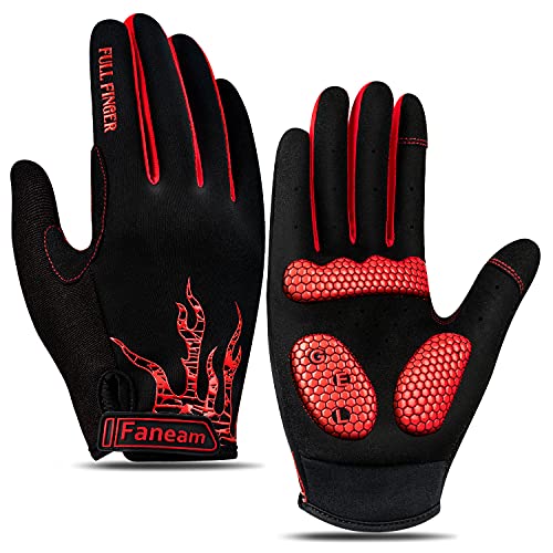 Faneam Guantes de Ciclismo Invierno Hombre Mujer Guante MTB Largo con Pantalla Táctil Guantes Bicicleta Montaña con Acolchadas De Gel Prueba de Viento Guantes Deportivos (Rojo L)