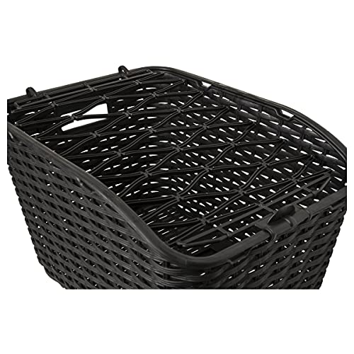 FastRider Cesta de Bicicleta para Portaequipajes 27 litros, Cesta de Mimbre de Plástico para Mochila o la Compra, Incluye Sujeción y Red, Resistente a la Intemperie, Negro