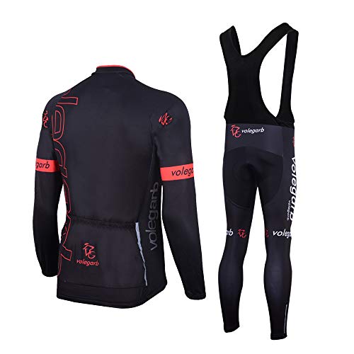 Feilaxleer Ropa Ciclismo Otoño/Invierno/Primavera para Hombre y Mujer - Ciclismo Maillot MTB de Manga Larga y Culotte Pantalones Acolchado 3D (Negro,L)