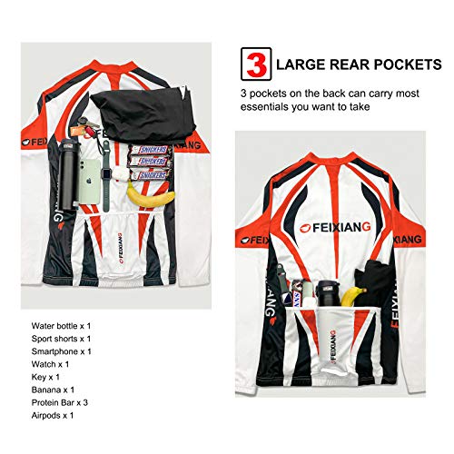 feiXIANG Hombres Ciclismo Jersey, Manga Larga Ciclo Tops Cremallera Completa Transpirable Bicicletas Jerseys de Secado Rápido Mountain Bike Shirt Ciclismo MTB Ropa, Rojo, XL