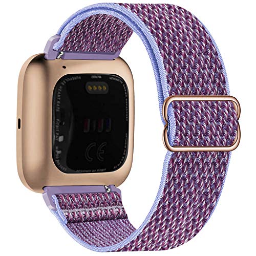 Fengyiyuda Nylon Correa Compatible con Fitbit Versa 2/Versa/Versa Lite/Versa SE,Elástico Bandas Suaves para Relojes Inteligentes, Seporte Hebillas Ajustables,correas de repuesto,Lilac