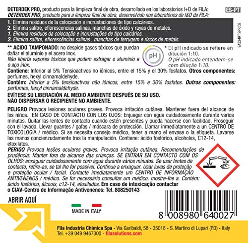 FILA Surface Care Solutions Deterdek Detergente desincrustante ácido, No Aplica, 1 Liter