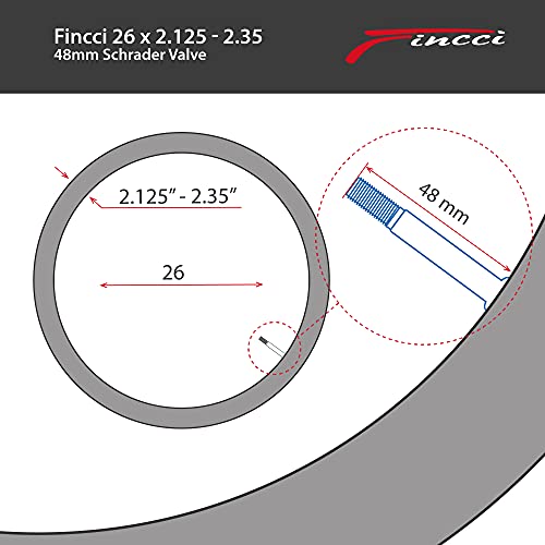 Fincci 26 x 2,125 2,35 Pulgadas 48mm Cámara de Aire Schrader Válvula Interior para Carretera MTB Montaña Hibrida Bici Bicicleta