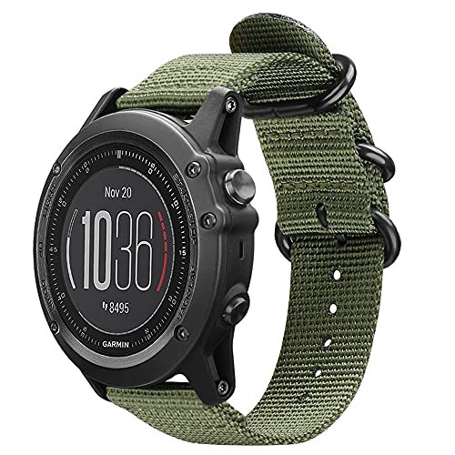 FINTIE Correa Compatible con Garmin Fenix 6X/Fenix 3/Fenix 3 HR/Fenix 5X - 26mm Pulsera de Repuesto de Nylon Tejido Banda con Hebilla de Metal, Verde Oliva