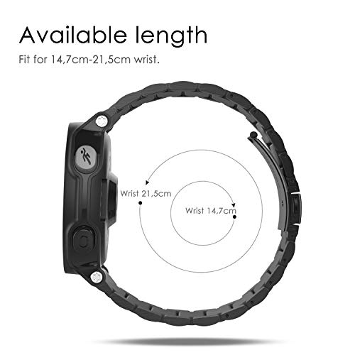 Fintie Correa Compatible con Garmin Forerunner 235/220/230/620/630/735XT - Pulsera de Repuesto de Metal de Acero Inoxidable, Negro