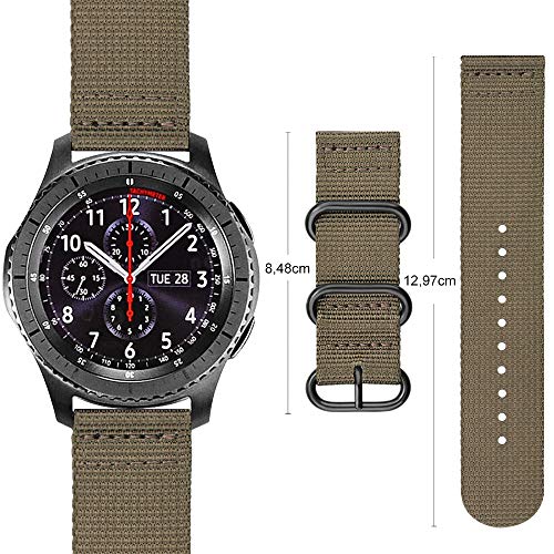 Fintie Correa Compatible con Samsung Galaxy Watch 3 (45mm)/Galaxy Watch 46mm/Gear S3 Classic/Gear S3 Frontier - Pulsera de Repuesto de Nylon Tejido Banda Ajustable, Caqui