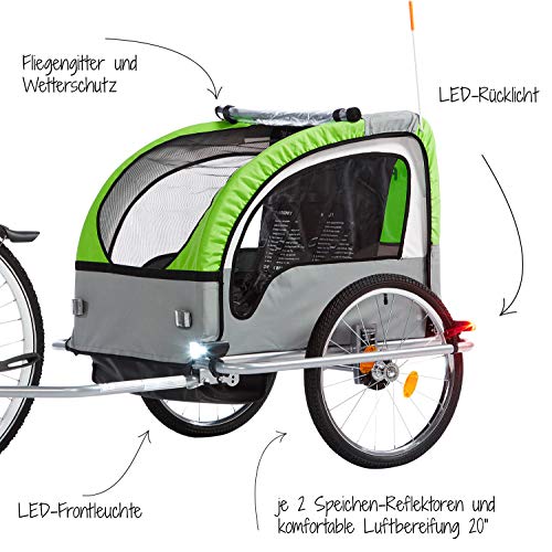 Fischer Niños Remolque de Bicicleta con suspensión TÜV/GS, Verde/Antracita, 86388 E43014