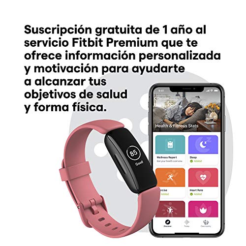 Fitbit Inspire 2 - Pulsera de salud y actividad física con ritmo cardiaco continuo, 1 año del servicio Fitbit Premium incluido y 10 días de batería, Rosa Pomelo