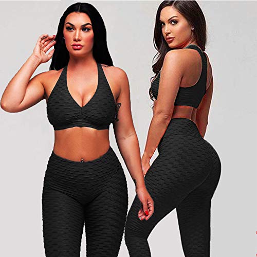 FITTOO Leggings Push Up Mujer Mallas Pantalones Deportivos Alta Cintura Elásticos Yoga Fitness Negro M