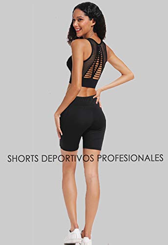 FITTOO Pantalones Cortos Clásico Leggings Mujer Mallas Yoga Alta Cintura Elásticos Transpirables #3 Negro M