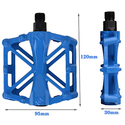 Fiyuer Pedal Bicicleta 4 Pcs Pedales Manillar de Bicicleta de montaña Aluminio manija de puños Pedales rodamiento súper Plat Plateado Estable con Pedal Antideslizante para 9/16 Pulgadas Azul