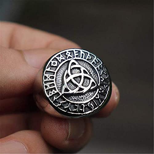 FLQWLL Trinity Rune Amulet Ring Anillo De Orbe Celta De Acero Inoxidable,9