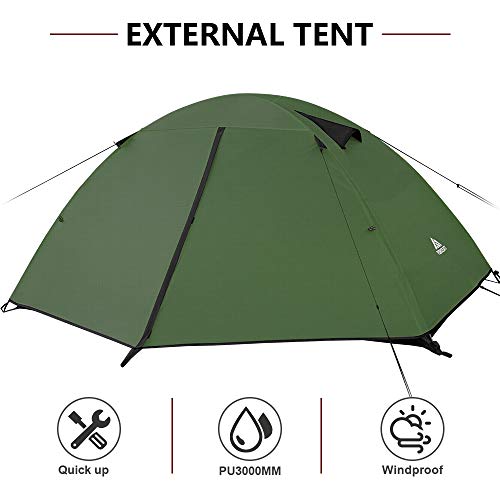 Forceatt Tienda De Campaña 2 Personas, con 100% A Prueba De UV/Viento/Impermeable, Tienda de Techo de Doble Capa Portátil Ultraligera, para Trekking, Camping, Playa, Aventura Etc