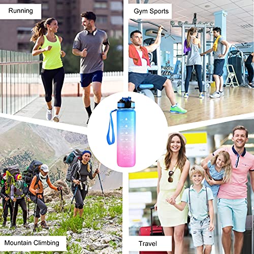 FORMIZON Botella de Agua Deportes, Botella Deportiva 1 Litro con Marcador de Tiempo Motivacional y Cepillo, Reutilizable, Botella de Agua a Prueba de Fugas para Gimnasio Sport Bicicleta