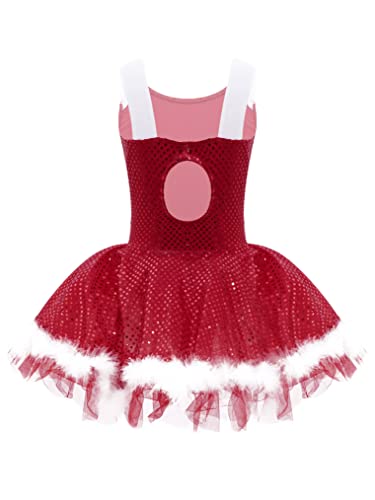 Freebily Vestido Carnaval para Niña Vestido Disfraz Payaso Navideño sin Manga con Rayas Vestido Tutú Ballet Princesa con Lentejuela Vestido de Danza Fiesta Niña Rojo D 16 años