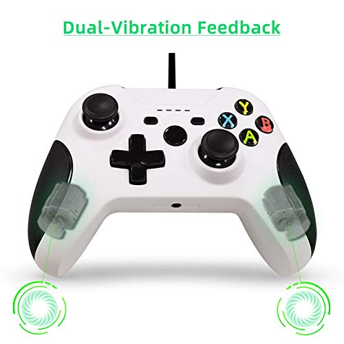 FTFVaska Mando Xbox One con Cable, Gamepad con Cable USB, con Función de Vibración Dual, Diseño Ergonómico, Compatible con Xbox One/X/S/Elite y Windows7/8/10(Blanco)