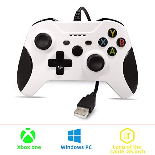 FTFVaska Mando Xbox One con Cable, Gamepad con Cable USB, con Función de Vibración Dual, Diseño Ergonómico, Compatible con Xbox One/X/S/Elite y Windows7/8/10(Blanco)