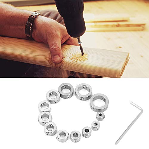 FTVOGUE Juego de Collar Tope Profundidad de Broca Conjunto 12Pcs 3-16Mm Anillo Límite Perforación de Acero Inoxidable Con Liave Hexagonal Para Apretar Los Topes Tornillos de Fijación