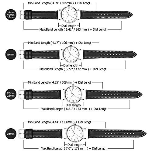 Fullmosa Axus Correa Piel, para Correa Reloj, Huawei Samsung Correa/Banda/Pulsera/Strap 14mm 16mm 18mm 19mm 20mm 22mm 24mm, Negro + Hebilla de Plata, 22mm