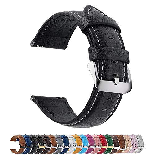 Fullmosa Axus Correa Piel, para Correa Reloj, Huawei Samsung Correa/Banda/Pulsera/Strap 14mm 16mm 18mm 19mm 20mm 22mm 24mm, Negro + Hebilla de Plata, 22mm