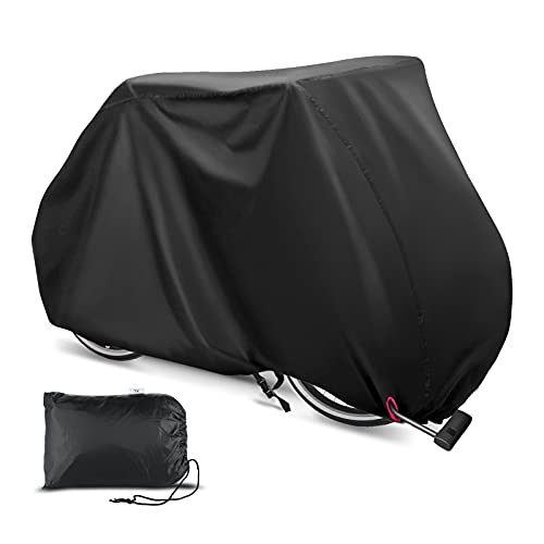 Funda Bicicleta Exterior Impermeable,Cubiertas Bicicleta Impermeables de Tela Oxford 210D para 2 Bicicletas con Orificios de Bloqueo Bolsa de Almacenamiento Hebilla a Prueba de Viento para Exteriores