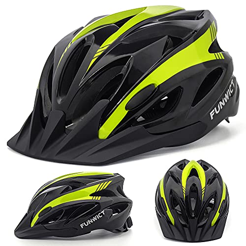 FUNWICT Casco Bicicleta Adulto Casco Ciclismo Montaña Ajustable con Visera Respirable Casco MTB para Hombre Mujer Tamaño 57-61 CM (Amarillo Negro)