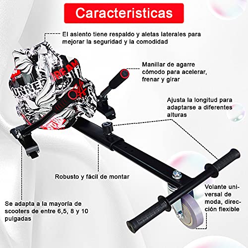 FUSIYU Silla Self Balancing Compatible con Todos los Patinetes Eléctricos de 6.5, 8 y 10 Pulgadas, Niños Regalo, Asiento Kart Negro, Sillas Hoverboard