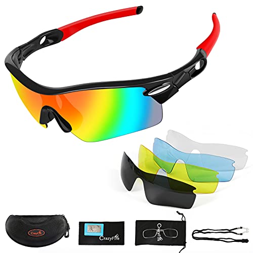 Gafas de Sol Deportivas,CrazyFire UV 400 Protección Gafas Deportivas Polarizadas con 5 Set De Lentes Intercambiables para Hombre Mujer