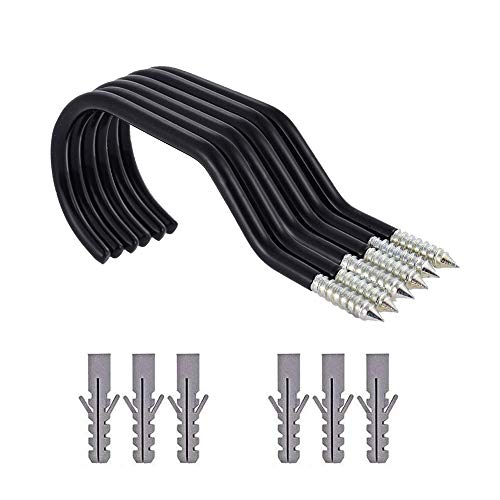  DOITOOL Ganchos para montar en la pared, 2 ganchos de pared,  ganchos de almacenamiento para garaje, ganchos de pared resistentes en  forma de L, gancho de metal para colgar PVC negro