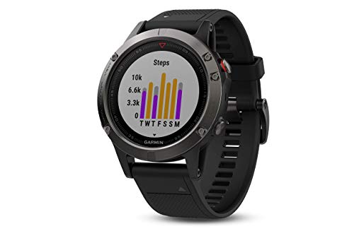 Garmin Fenix 5- Reloj multideporte, con GPS y medidor de frecuencia cardiaca, lente de cristal y bisel de acero inoxidable, 47 mm, cinta negra