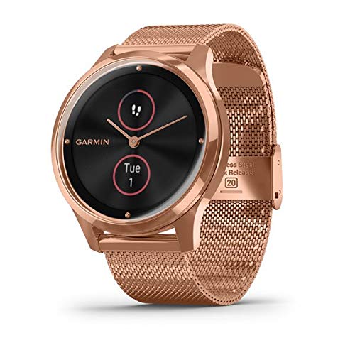 Garmin Vivomove Luxe Smartwatch Hybrid Analógico Digital Unisex, Caja Oro Rosa, Pulsera Acero Malla Milano Oro Rosa 010-02241-04