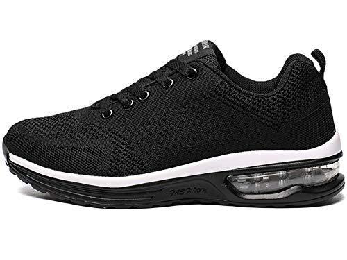 GAXmi Zapatillas Deportivas Mujer Zapatos de Malla Transpirables y Ligeros con Cordones y Cojín de Aire para Running Fitness Negro 39 EU (Etiqueta 41)