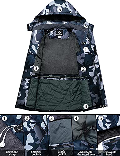 GEMYSE Chaqueta de Esquí Impermeable de Montaña para Hombre Abrigo de Invierno de Lana Antiviento con Capucha (Camuflaje 08,XL)