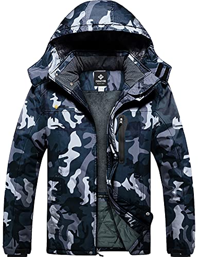 GEMYSE Chaqueta de Esquí Impermeable de Montaña para Hombre Abrigo de Invierno de Lana Antiviento con Capucha (Camuflaje 08,XL)