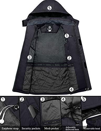 GEMYSE Chaqueta de Esquí Impermeable de Montaña para Hombre Abrigo de Invierno de Lana Antiviento con Capucha (Gris Negro,M)