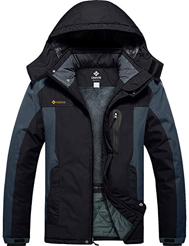 GEMYSE Chaqueta de Esquí Impermeable de Montaña para Hombre Abrigo de Invierno de Lana Antiviento con Capucha (Gris Negro,M)