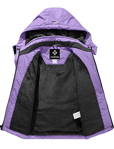 GEMYSE Chaqueta de Esquí Impermeable de Montaña para Niñas Abrigo de Invierno de Lana Antiviento con Capucha (Morado Claro,8)