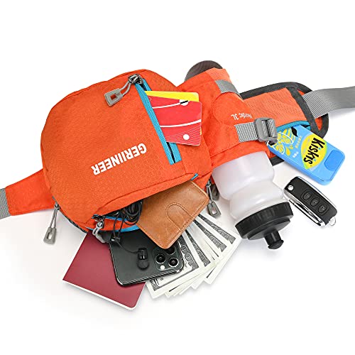 GERIINEER Riñoneras de Marcha Running de Acampada y Marcha Bolsos de Gimnasio Bolsos Bandolera para Hombre Mujer, Riñoneras Hombre y Mujer Impermeable con Correa Ajustable (Orange)