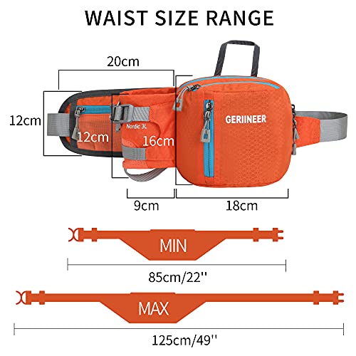 GERIINEER Riñoneras de Marcha Running de Acampada y Marcha Bolsos de Gimnasio Bolsos Bandolera para Hombre Mujer, Riñoneras Hombre y Mujer Impermeable con Correa Ajustable (Orange)