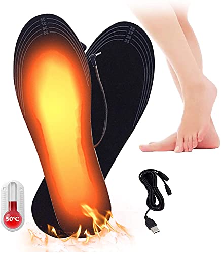 GHEART Plantillas Calefactables, Calentadores de Pies, Climatizada Plantillas, Thermosoles con Cable USB, Suelas Calentables, para Hombres Mujeres para al Interior, Lavable, Cortable, Talla 41/46