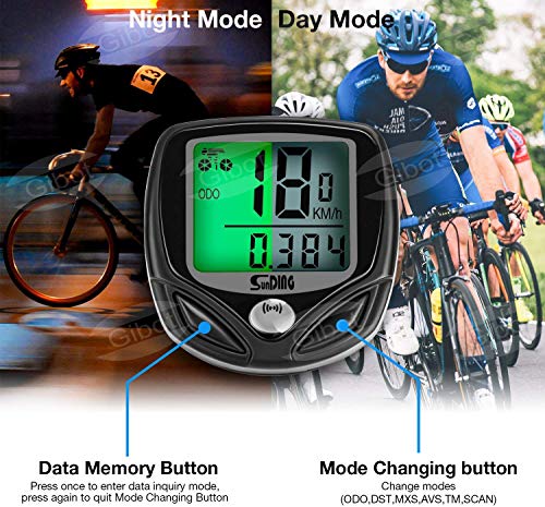 Gibot Velocímetro para Bicicleta,Ciclocomputador Bicicleta,Inalámbrico Bicicleta Cuentakilometros,Ciclismo con 16 Funciones,inalámbrica,impermeable y Pantalla de luz de fondo LCD,Negro