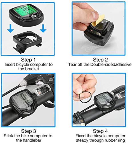 Gibot Velocímetro para Bicicleta,Ciclocomputador Bicicleta,Inalámbrico Bicicleta Cuentakilometros,Ciclismo con 16 Funciones,inalámbrica,impermeable y Pantalla de luz de fondo LCD,Negro