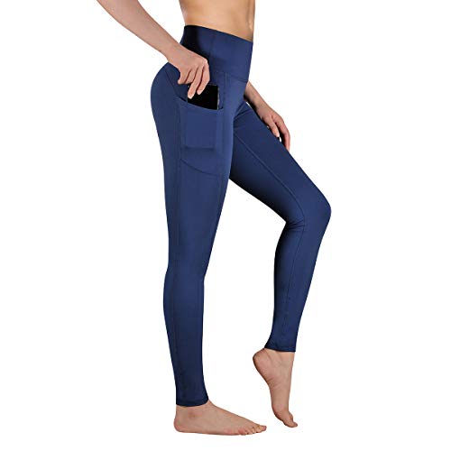 GIMDUMASA Pantalón Deportivo de Mujer Cintura Alta Leggings Mallas para Running Training Fitness Estiramiento Yoga y Pilates GI188(Azul Profundo,s)