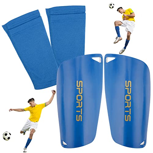 GLAITC Espinilleras de fútbol, Fútbol Espinilleras Calcetines para jóvenes y Adultos espinilleras Protectoras para Juegos de fútbol, ​​Correr, Correr, Fitness Blue